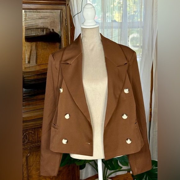 Avec Les Filles Brown Double-Breasted Blazer - Picture 8 of 11